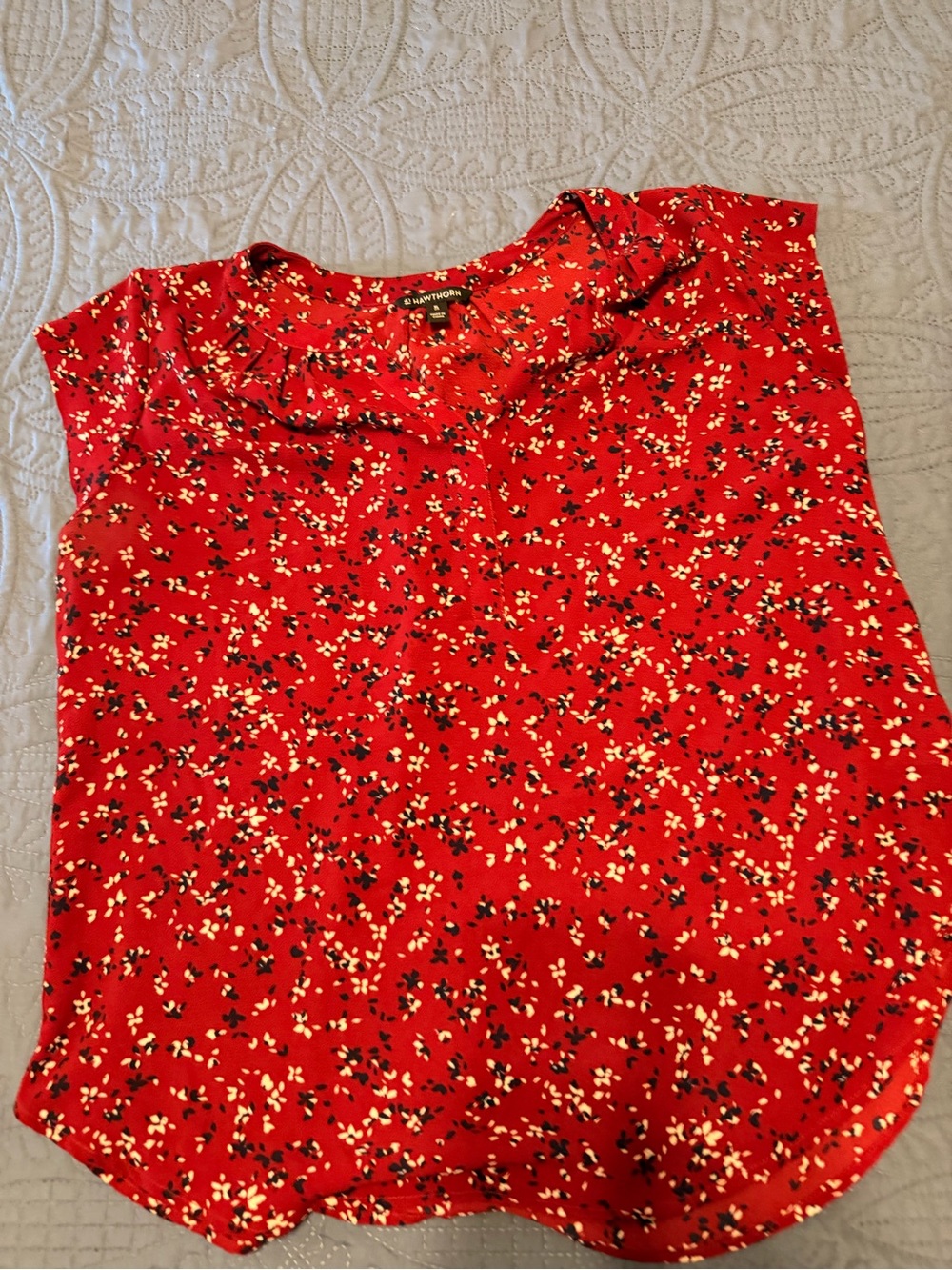 41 Hawthorn Red Floral Cap-Sleeve Blouse